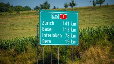 Information signs for cities on the field in Switzerland