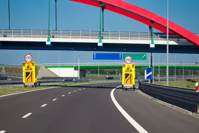 Highway interchange with the bridge on a toll road in Switzerland